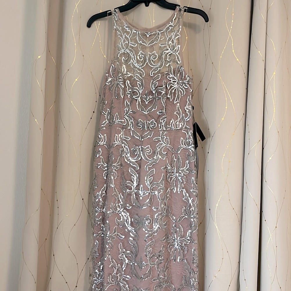 Adrianna Papell NWT Size 4 Dusty Pink Silver Sequin Formal Floor Length Dress